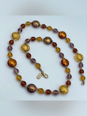 Stunning Hilary London Murano Glass Necklace & Bracelets Set, Fall Colors, 28”